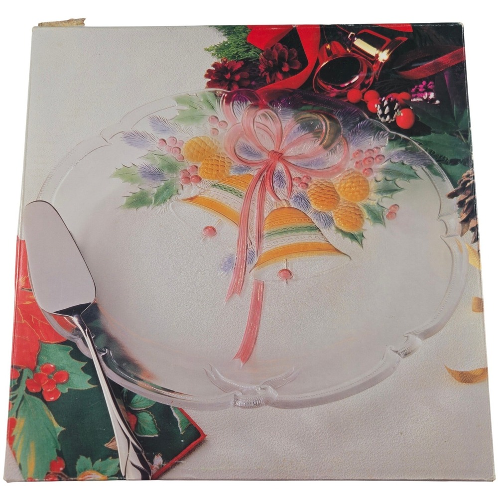 Vintage 1989 Mikasa Festive Bells 15" Glass Christmas Hostess Platter Japan